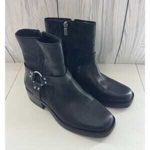 Sole Society Moto  Leather Booties 6.5 (37) Black Combat Moto Boots Lug Sole